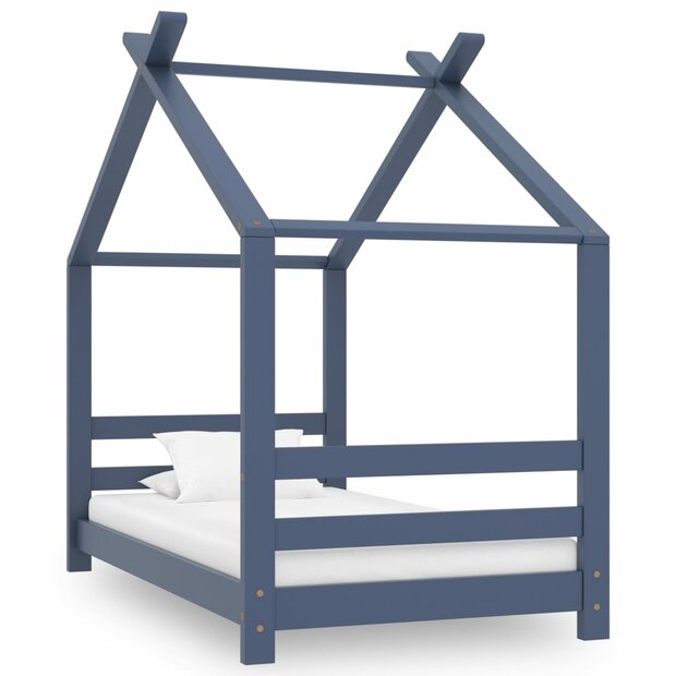 Kinderbedframe massief grenenhout grijs 70x140 cm 1