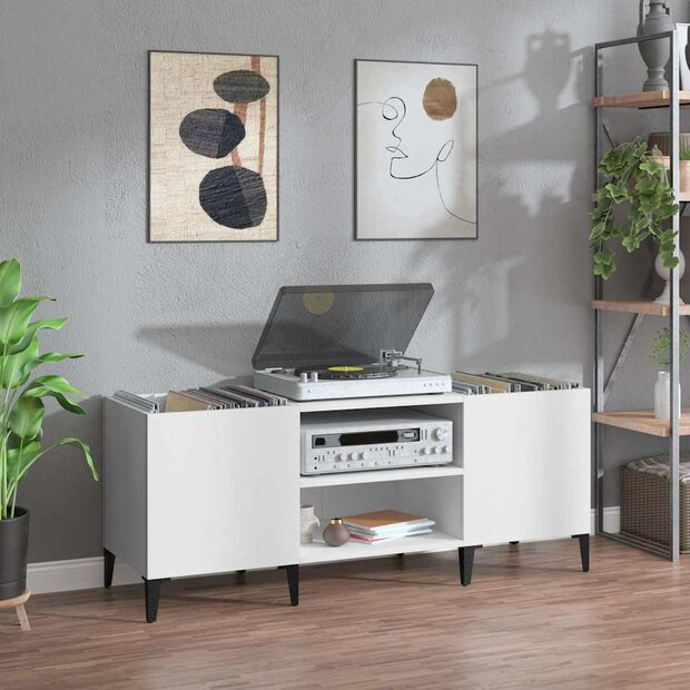 Platenkast 121x38x48 cm bewerkt hout wit 1