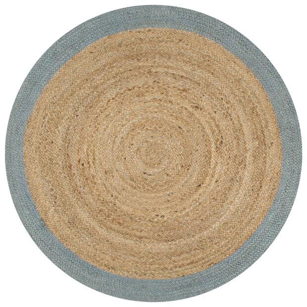 Vloerkleed handgemaakt met olijfgroene rand 120 cm jute 1