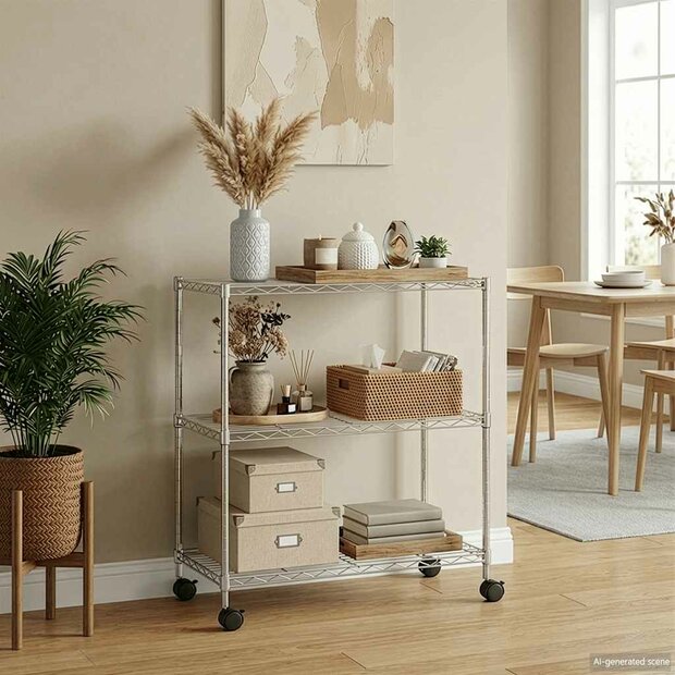Opbergrek met wielen 3-laags 150 kg 60x35x81 cm chroomkleurig 1