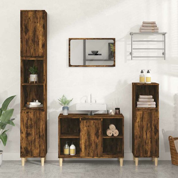 Wastafelkast 80x33x60 cm bewerkt hout gerookt eikenkleurig 1