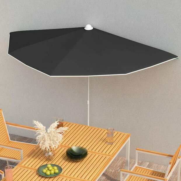 Parasol half met paal 180x90 cm zwart 1