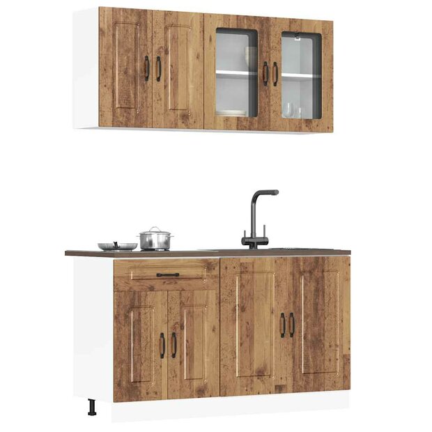 4-delige Keukenkastenset Kalmar bewerkt hout oud houtkleurig 1