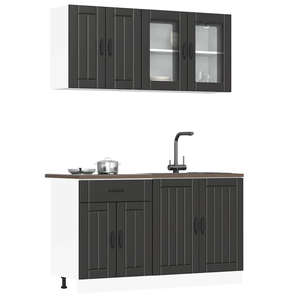 4-delige Keukenkastenset Lucca bewerkt hout zwart 1