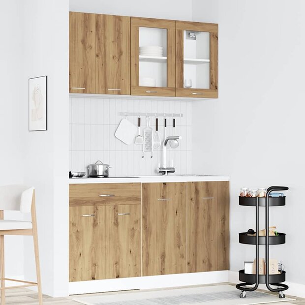 4-delige Keukenkastenset Lyon bewerkt hout artisanaal eikenkleurig 1