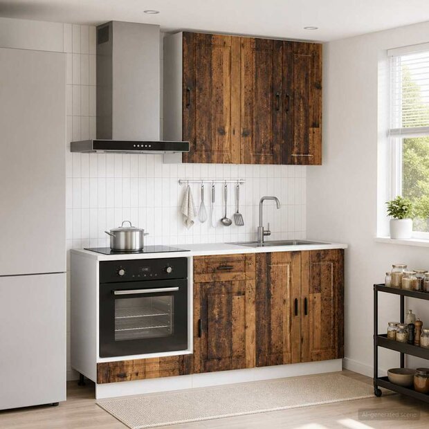 Keukenblok PORTO 5 st Oud hout Bewerkt hout 1