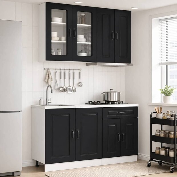 Keukenblok KALMAR 4 st Zwart Bewerkt hout 1