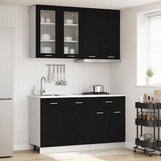 Keukenblok LYON 4 st Zwart eiken Bewerkt hout 1