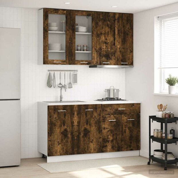 Keukenblok LYON 4 st Gerookt eiken Bewerkt hout 1