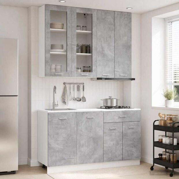 Keukenblok LYON 4 st Betongrijs Bewerkt hout 1