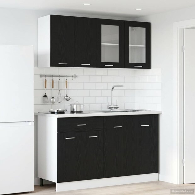 Keuken Eenheid LYON 4 st Zwart eiken Bewerkt hout 1