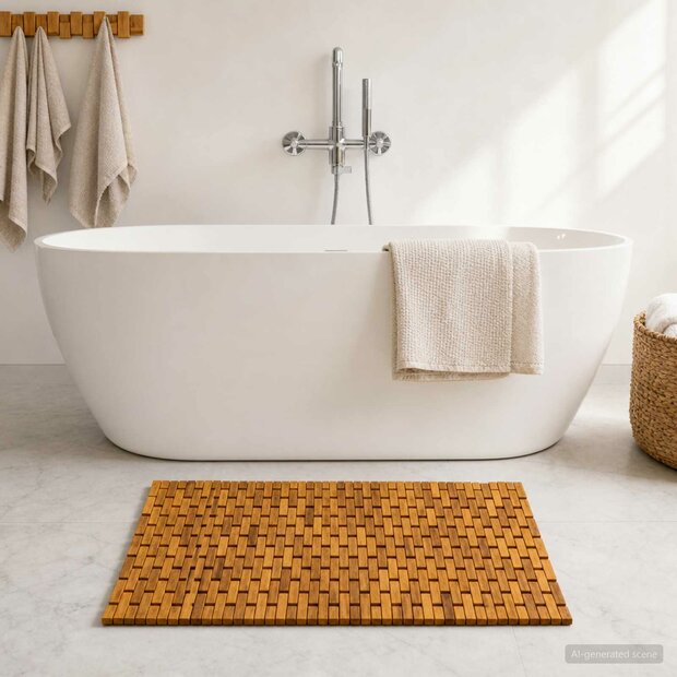 Badmatten Naturel 65 x 100 cm Massief Acaciahout 1