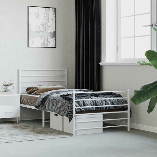 Bedframe met hoofd- en voeteneinde metaal wit 90x190 cm 1