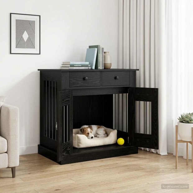 Hondenbench Meubel Zwart eiken 80 x 47,5 x 80 cm Bewerkt hout 1