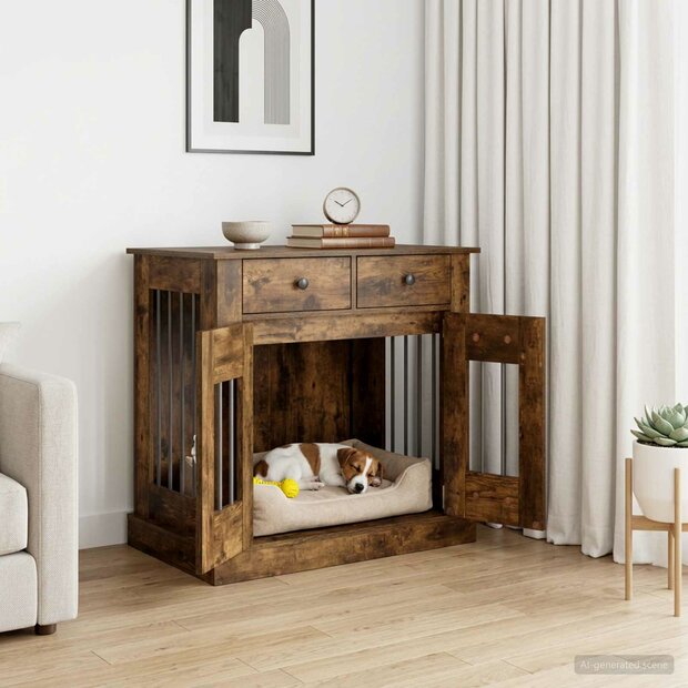 Hondenbench Meubel Gerookt eiken 80 x 47,5 x 80 cm Bewerkt hout 1