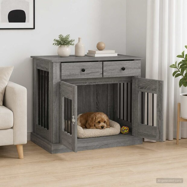 Hondenbench Meubel Grijs Sonoma 90 x 47,5 x 80 cm Bewerkt hout 1