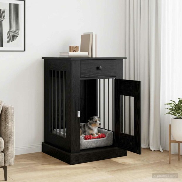 Hondenbench Meubel Zwart eiken 50 x 47,5 x 80 cm Bewerkt hout 1
