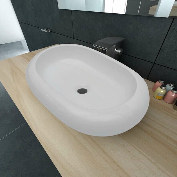 Luxe keramische wasbak ovaal 63 x 42 cm (wit) 1