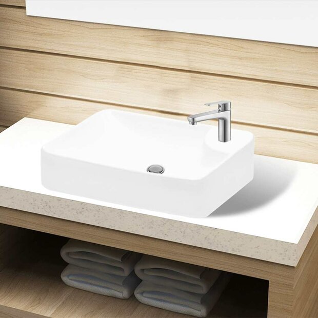 Wasbak met kraangat, keramiek, wit 1