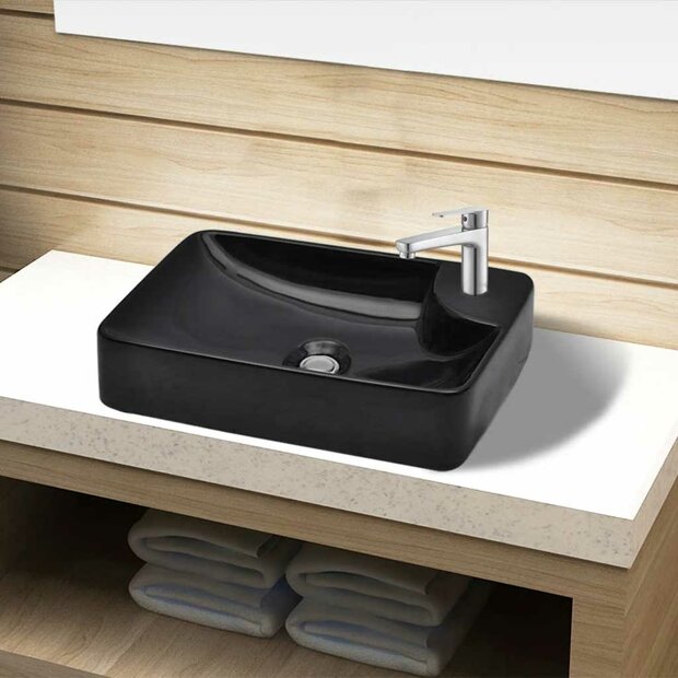 Wasbak met kraangat, keramiek, zwart 1