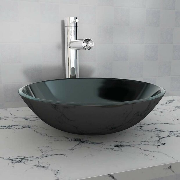 Wasbak gehard glas 42 cm zwart 1
