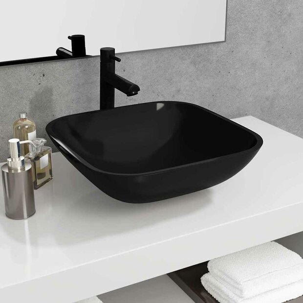 Wasbak 42x42x14 cm glas zwart 1