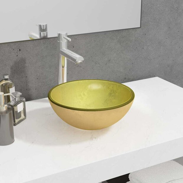 Wasbak 30x12 cm gehard glas goudkleurig 1