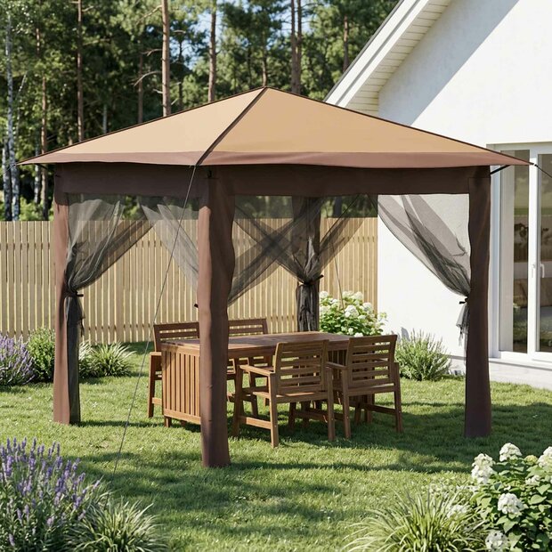 Gazebo met 4 Zijwanden 2,6 x 2,6 m Beige en Bruin 1