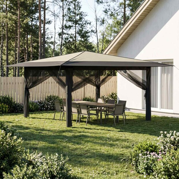 Paviljoen met 4 Zijwanden 4 x 4 m Cr&egrave;me en Antraciet 1