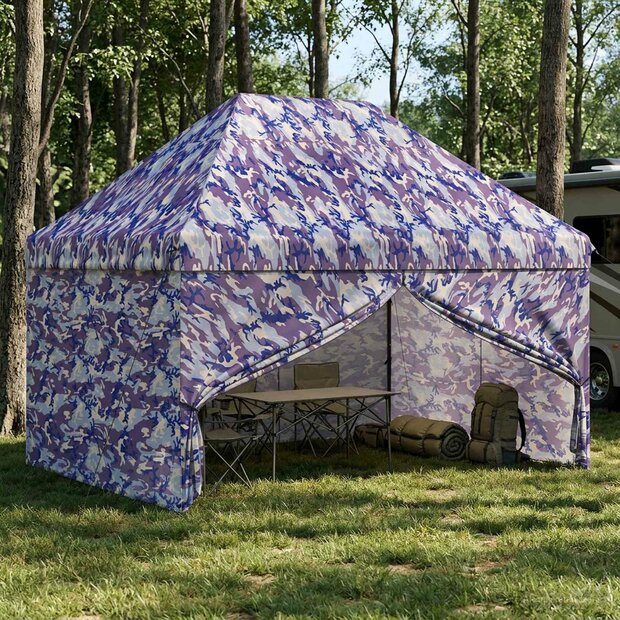Pop-up Gazebo met 4 Zijwanden 2,95 x 4,1 m Blauw Camouflage 1