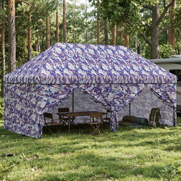 Pop-up Gazebo met 4 Zijwanden 3 x 6 m Blauw Camouflage 1