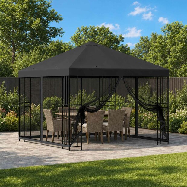 Tuin Gazebo met Zijwanden 3 x 3 m Antracietkleurig 1