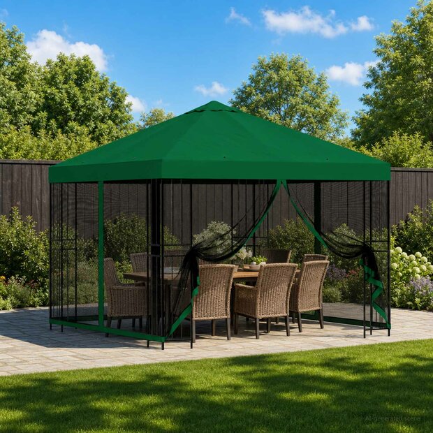 Tuin Gazebo met Zijwanden 3 x 3 m Groen Polyester en staal 1