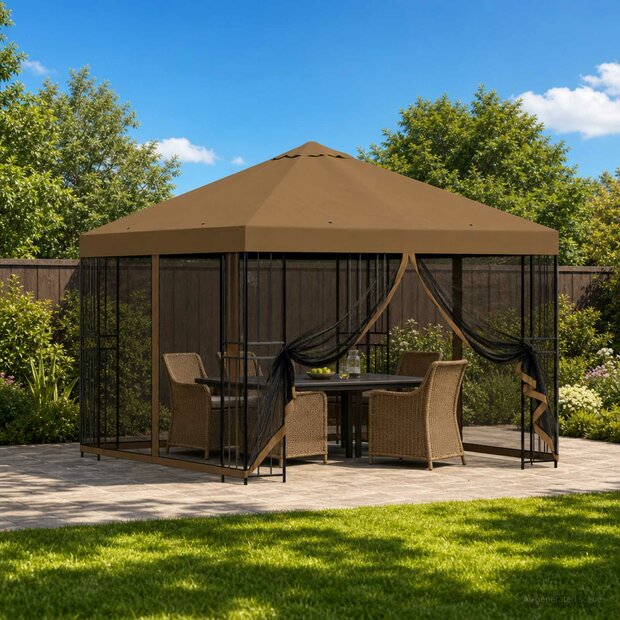 Tuin Gazebo met Zijwanden 3 x 3 m Taupe Polyester en staal 1
