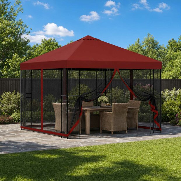 Tuin Gazebo met Zijwanden 3 x 3 m Bordeauxrood 1