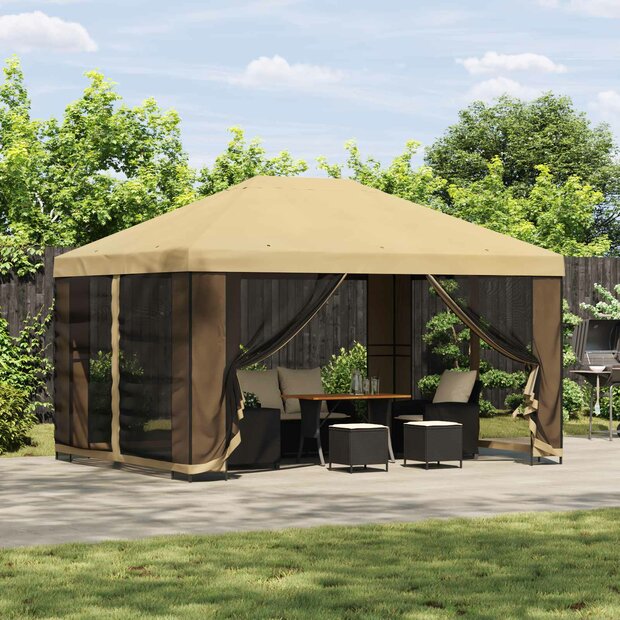 Tuin Gazebo met Zijwanden 4 &times; 3 m Cr&egrave;mekleurig 1