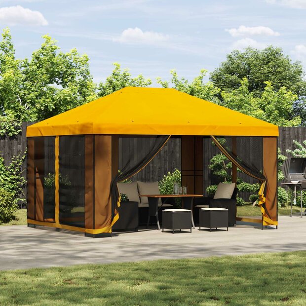 Tuin Gazebo met Zijwanden 4 &times; 3 m Geel Polyester en staal 1