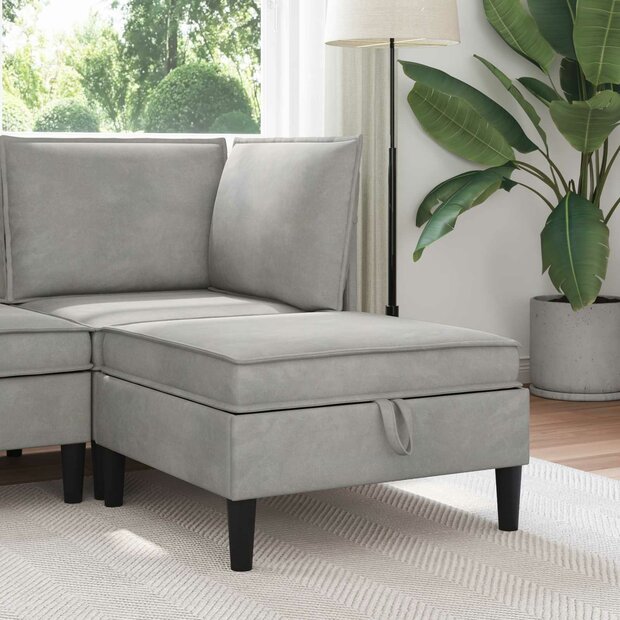 Hocker met Opslag Lichtgrijs Fluweel 1