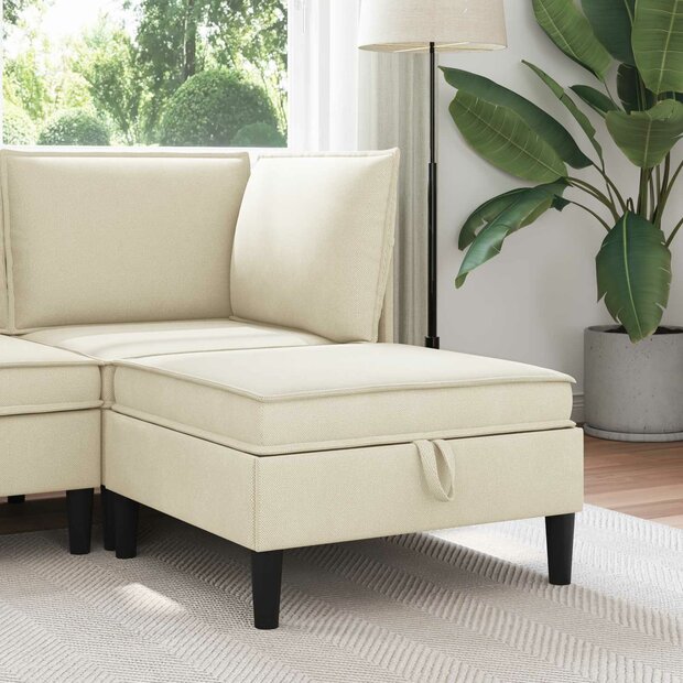 Hocker met Opslag Cr&egrave;mekleurig Fluweel 1