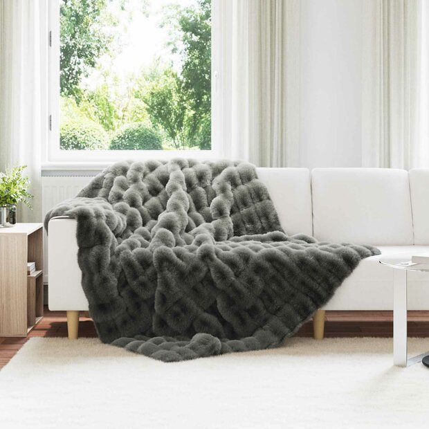 Antislip deken van imitatie konijnenbont Olite Donkergrijs 1