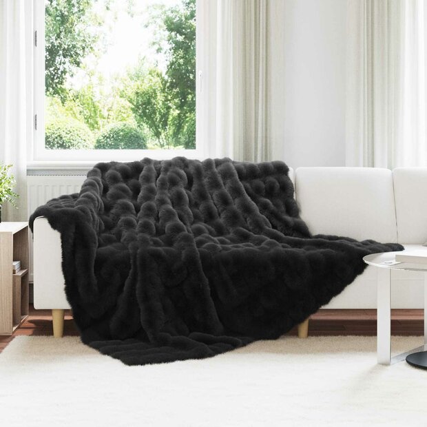 Antislip deken van imitatie konijnenbont Olite 4 st Zwart 1