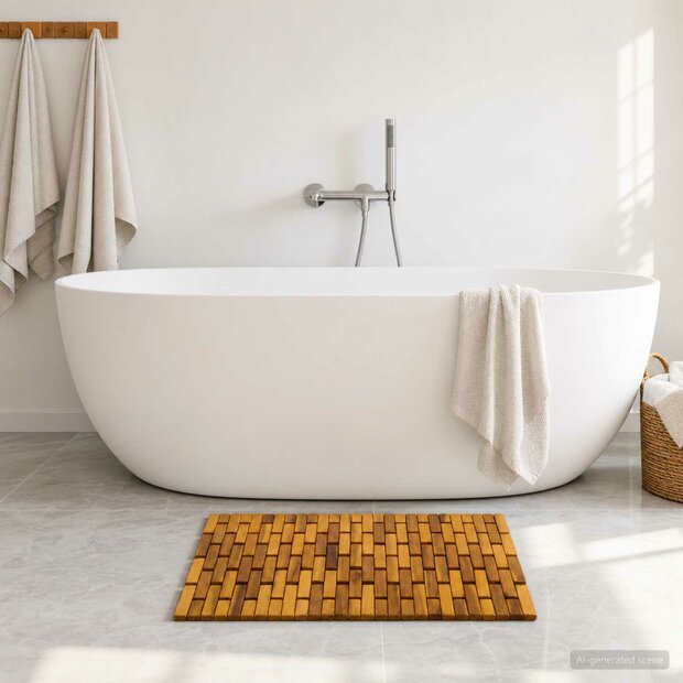 Badmatten 2 st Naturel 44 x 60 cm Massief Acaciahout 1