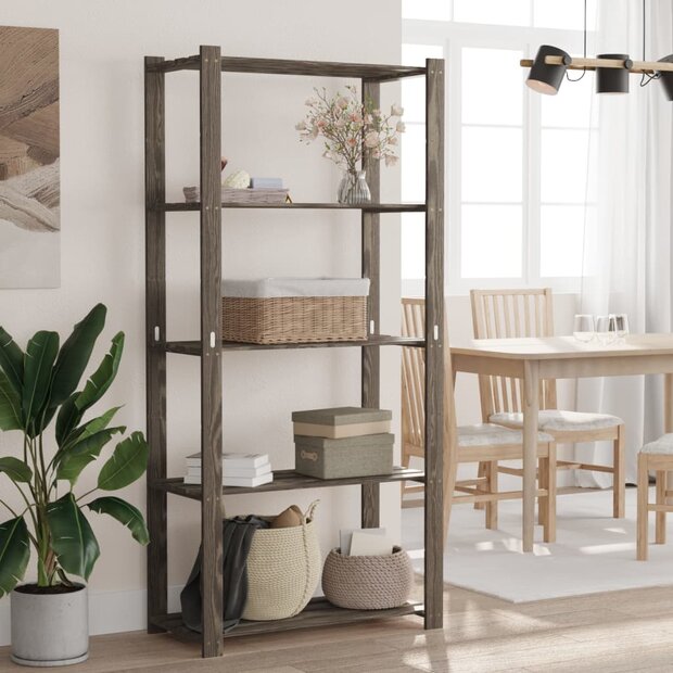 Opbergrek 5-laags 80x38x170 cm massief grenenhout grijs 1
