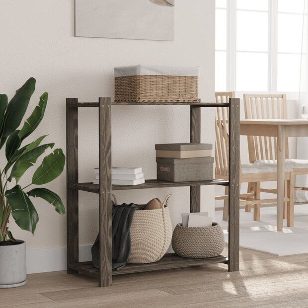Opbergrek 3-laags 80x38x90 cm massief grenenhout grijs 1