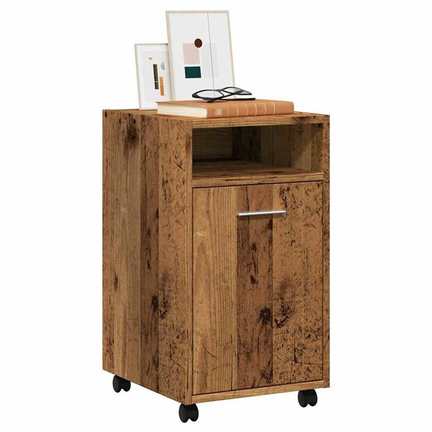 Kast met wielen 33x38x60 cm bewerkt hout oud houtkleurig 1