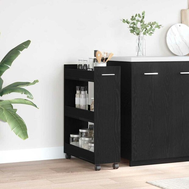 Kast met wiel Zwart Eiken 60 x 22 x 79 cm 1