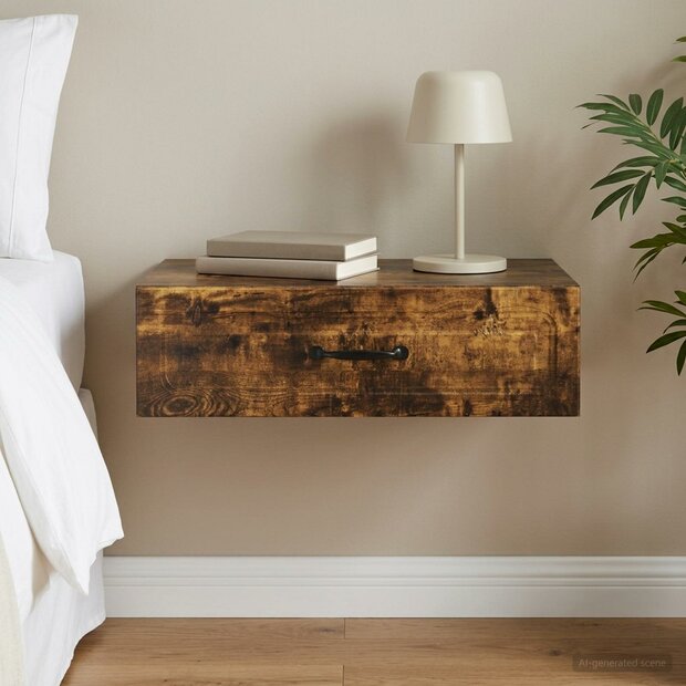 Wandmontage Zijtafel Gerookt eiken 59 x 34,5 x 17 cm 1
