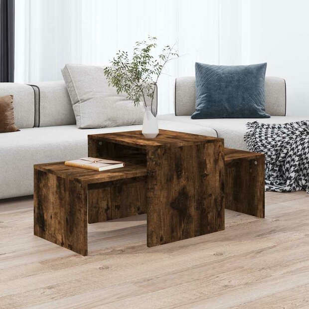 Salontafelset 100x48x40 cm bewerkt hout gerookt eikenkleurig 1