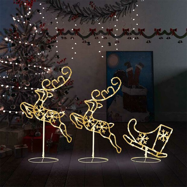 Kerstdecoratie rendieren en slee 260x21x87 cm acryl warmwit 1