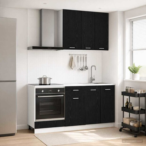 Keukenblok LYON 5 st Zwart eiken Bewerkt hout 1